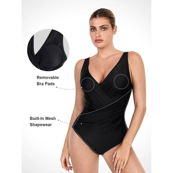 Popilush The Shapewear Swimsuit Deep-V Neck One-Piece Black 3XL NWT - Picture 5 of 5